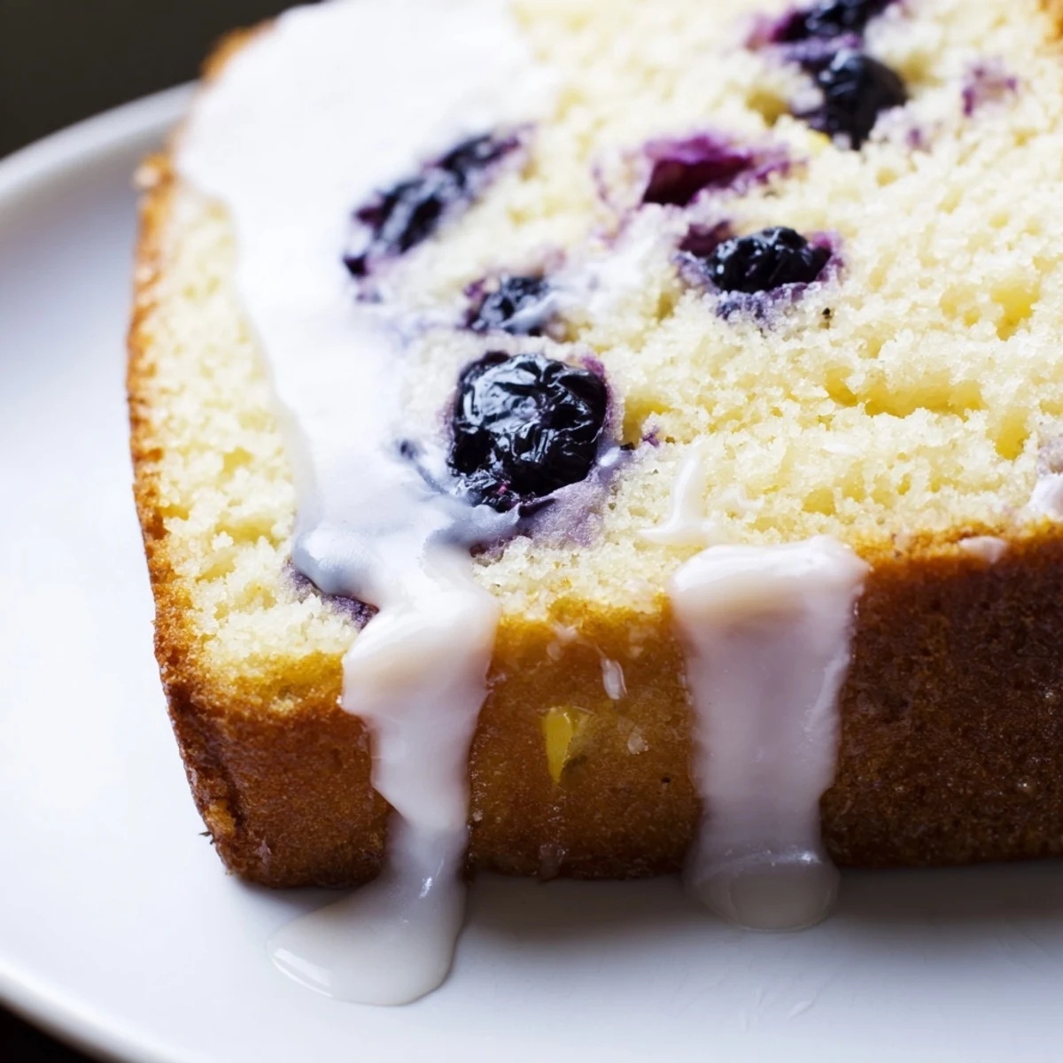 Whole Lemon and Blueberry Yogurt Loaf on a wooden board, showcasing bursting blueberries and bright lemon zest.