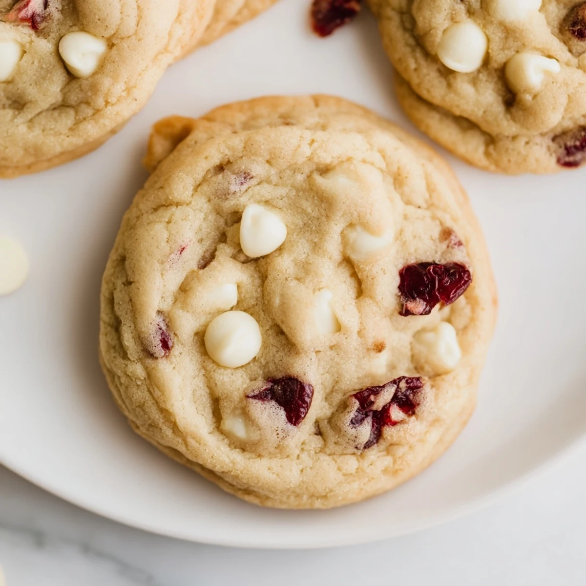 Freshly baked White Chocolate and Cranberry Cookies on a cooling rack, golden edges and soft centers.