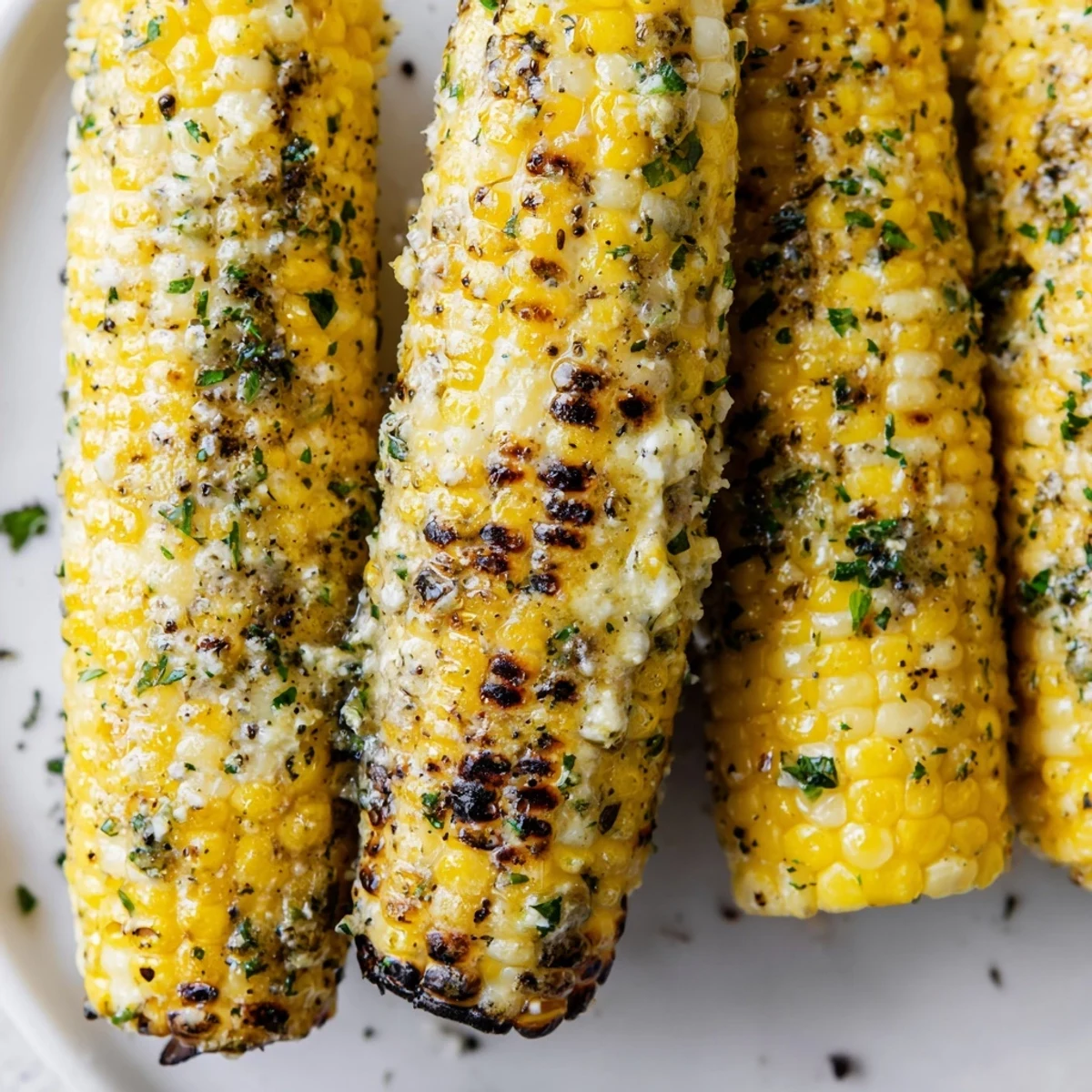 Sizzling Garlic Butter Corn on the Cob with Herbs rests on a platter, ready for a summer BBQ.