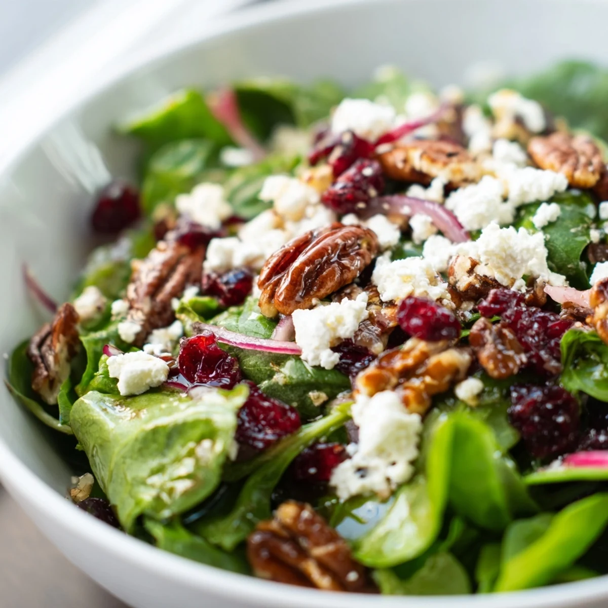A vibrant Cranberry Pecan Salad with Vinaigrette served in a white bowl, ready for lunch.