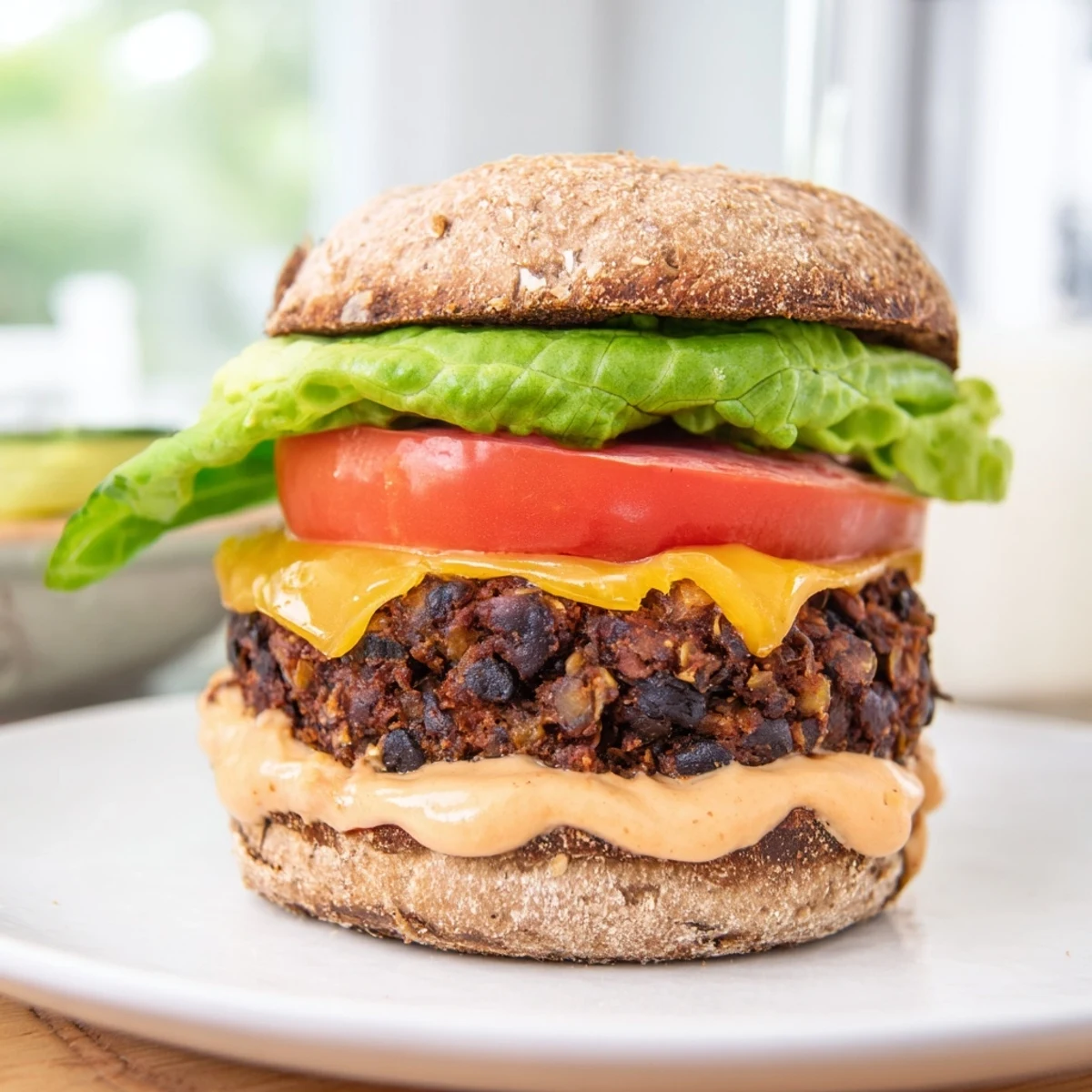 A creamy dollop of spicy chipotle mayo adds zesty flavor to these classic plant-based burgers.