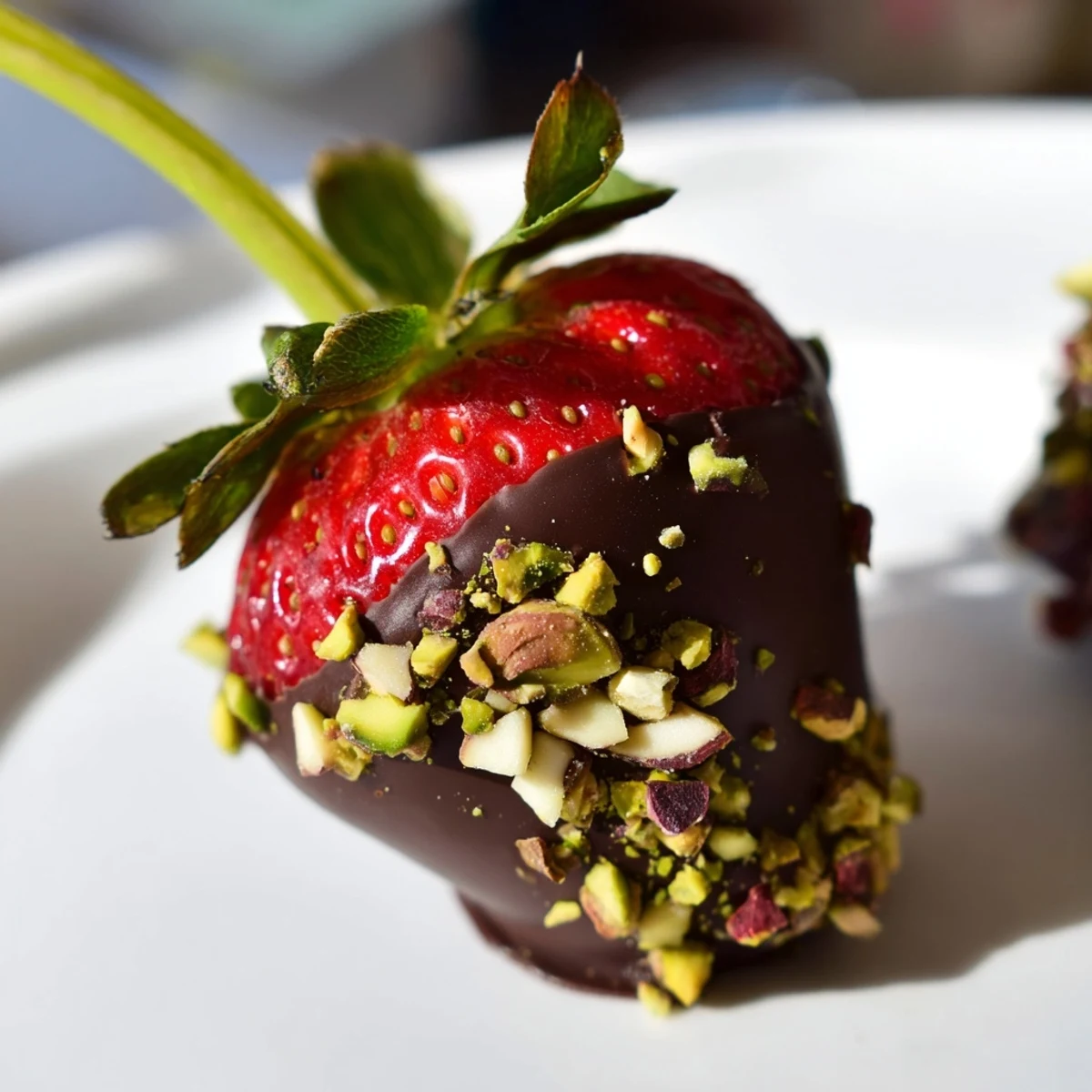 Giftable chocolate dipped strawberries with nuts arranged on parchment paper for a party dessert table.