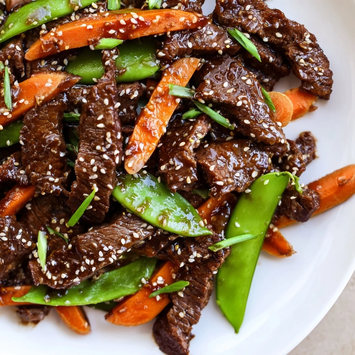 Tender beef, crisp snow peas, and bright carrots coated in a glossy, savory sauce in this Beef Stir Fry with Snow Peas and Carrots.