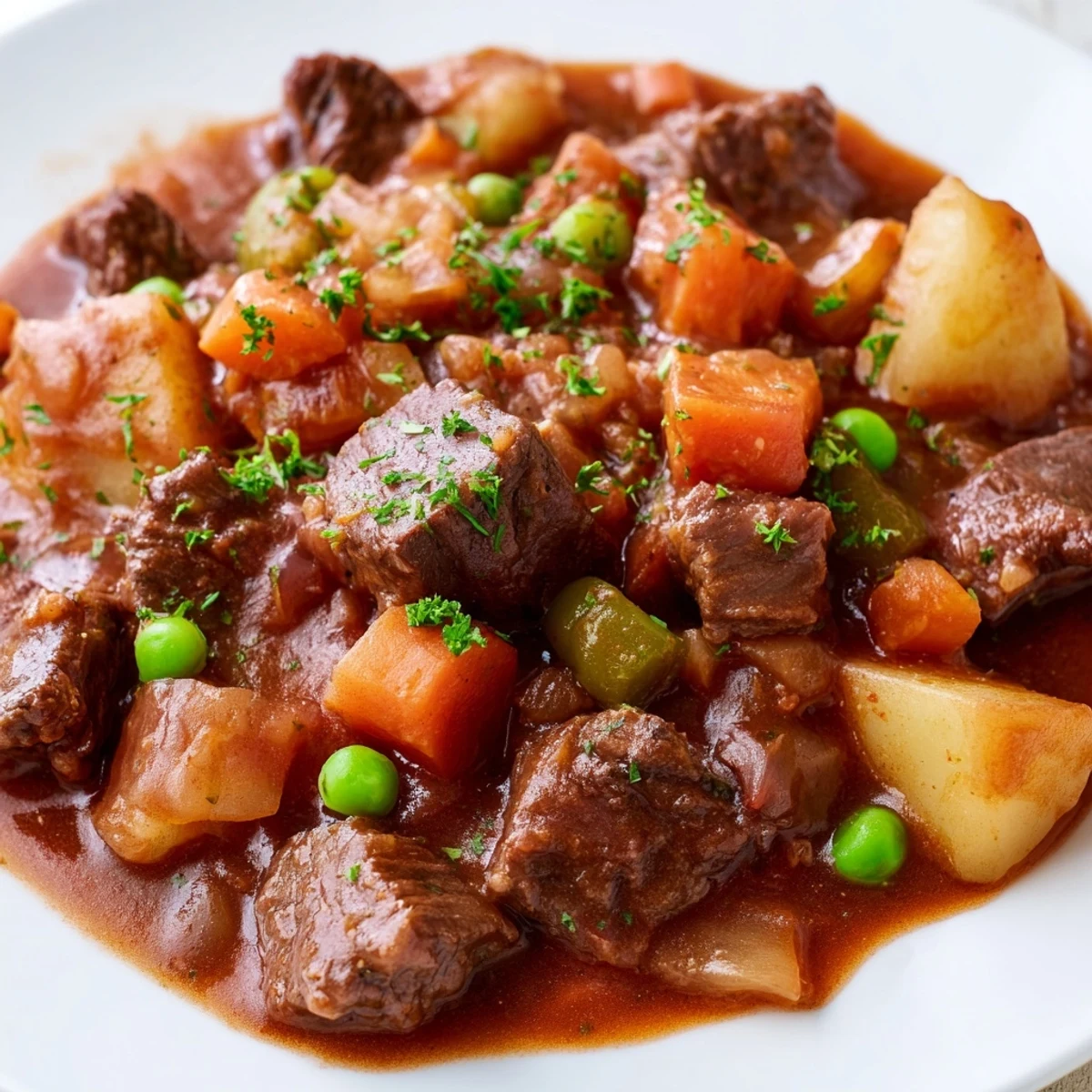 Hearty Beef Dish Casserole served in a rustic bowl, garnished with fresh parsley and perfect with crusty bread.