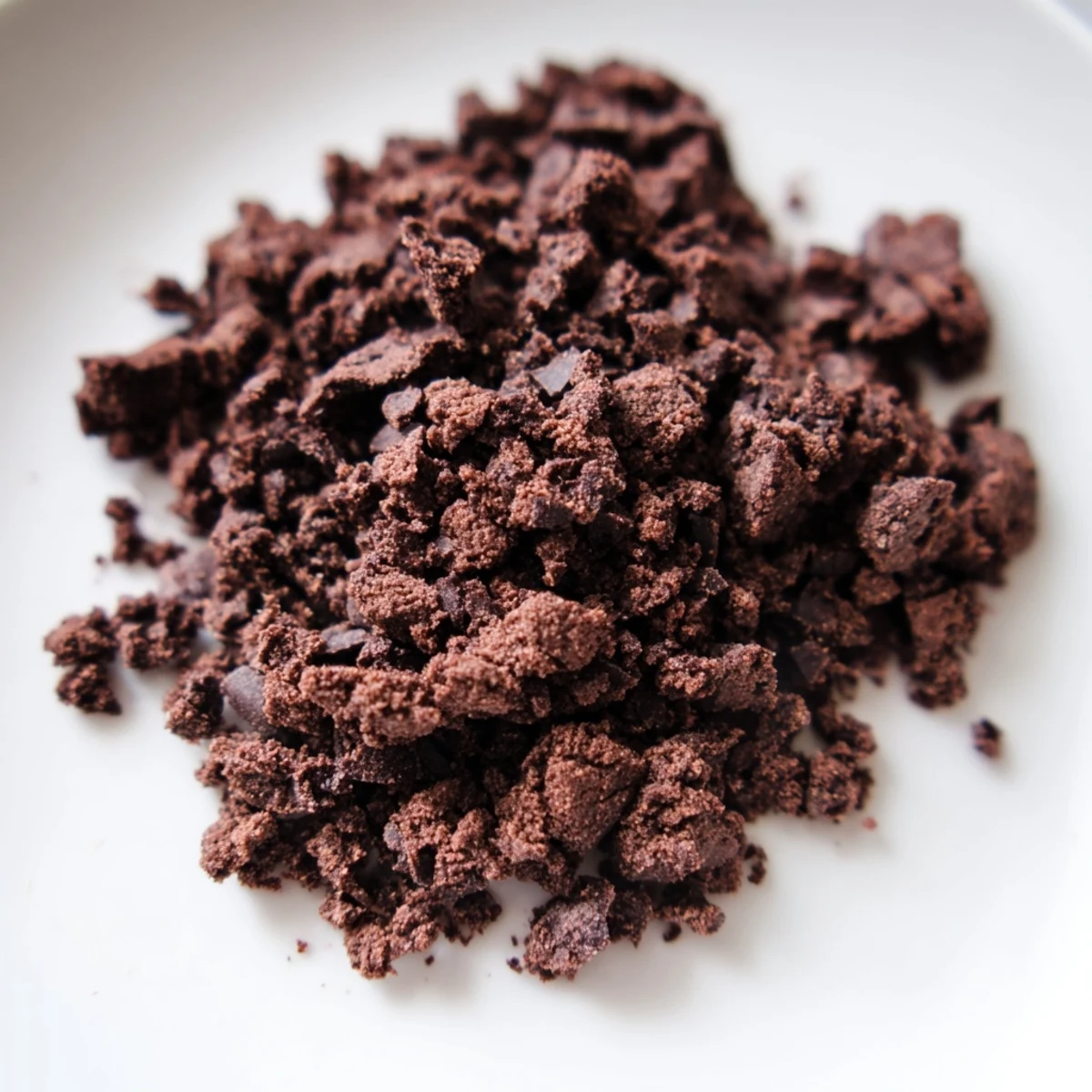 Golden brown Chocolate Cookie Crumble pieces in a rustic pile, ready to be scooped over dessert toppings.