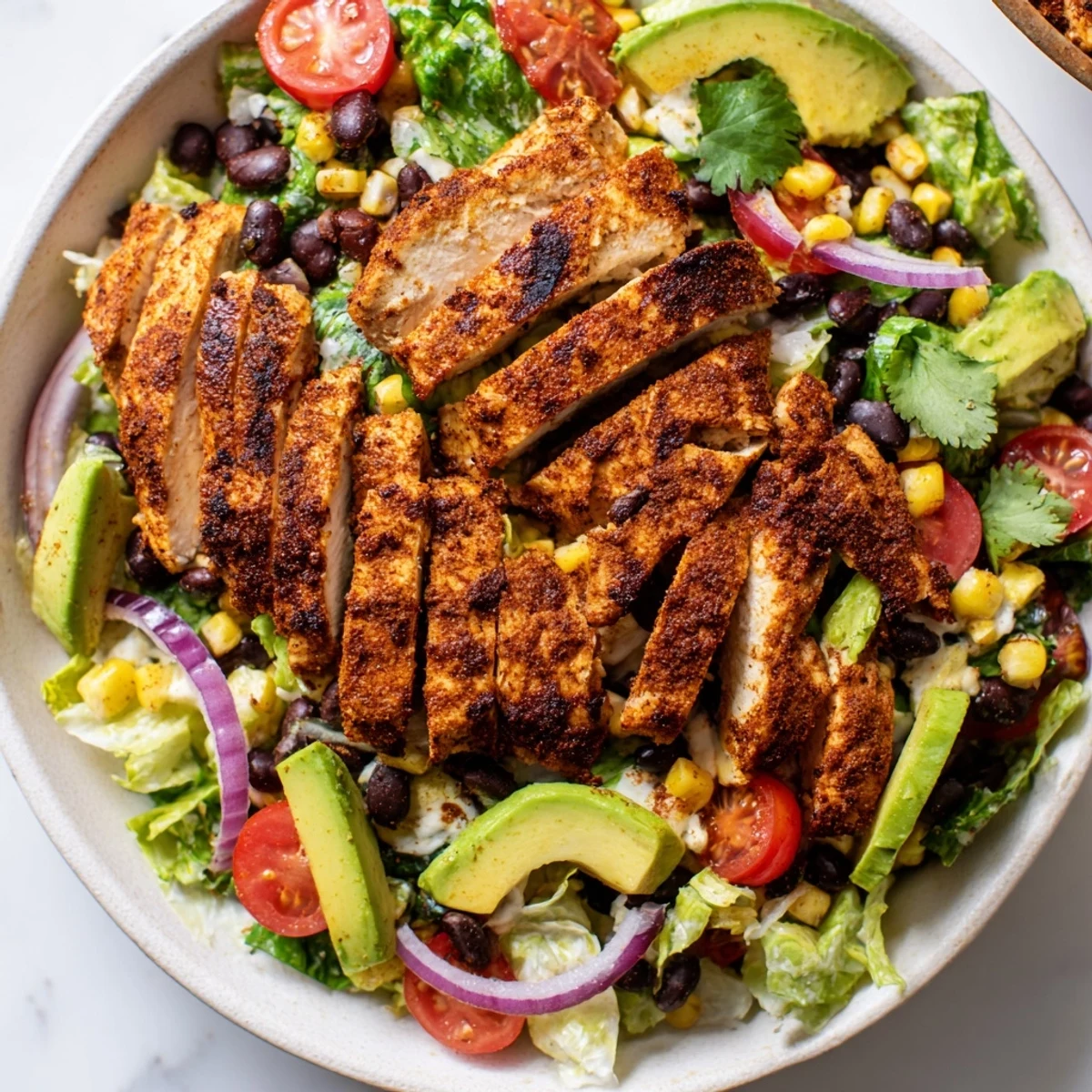 Restaurant-style Southwest Chicken Salad with Lime Dressing features golden grilled chicken, vibrant veggies, and a drizzle of zesty lime dressing.