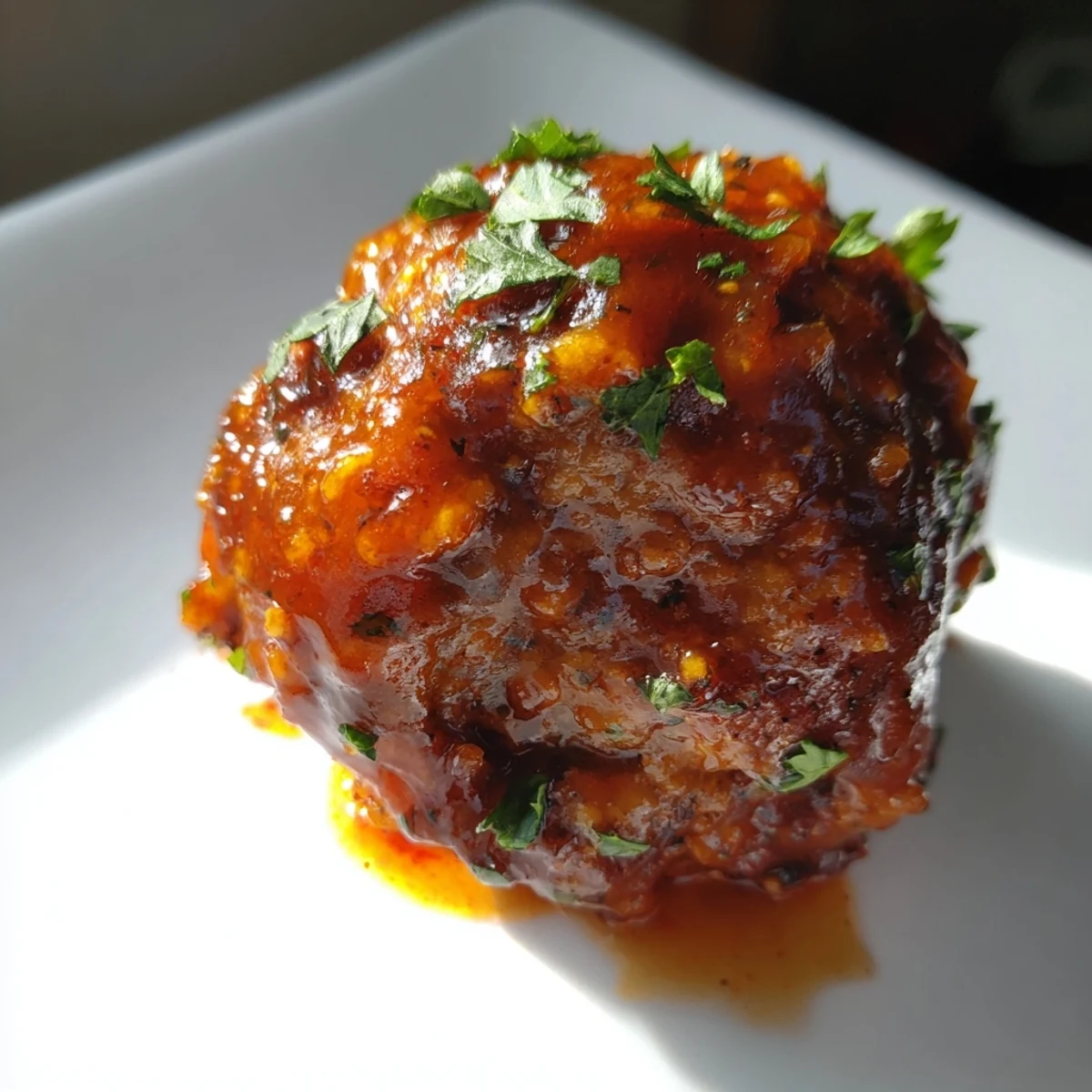 Freshly baked Tailgate BBQ Beef Meatballs served hot on a wooden board with a dipping bowl.  