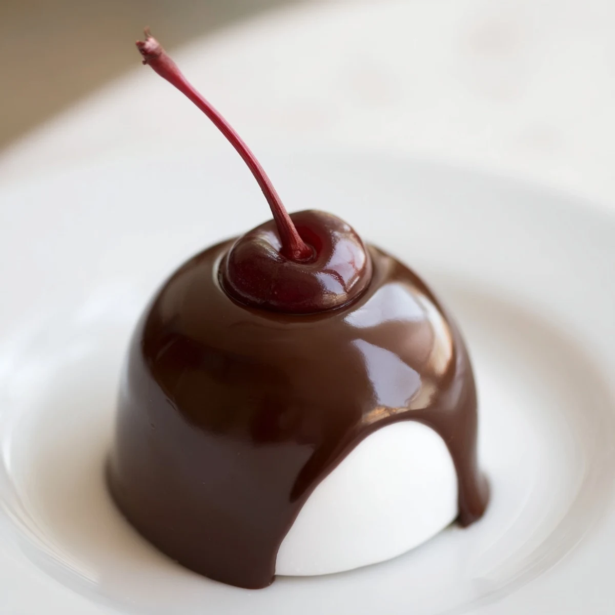 Chocolate Covered Cherries with Fondant resting on a parchment-lined tray, with smooth white fondant and glossy dark chocolate coating.