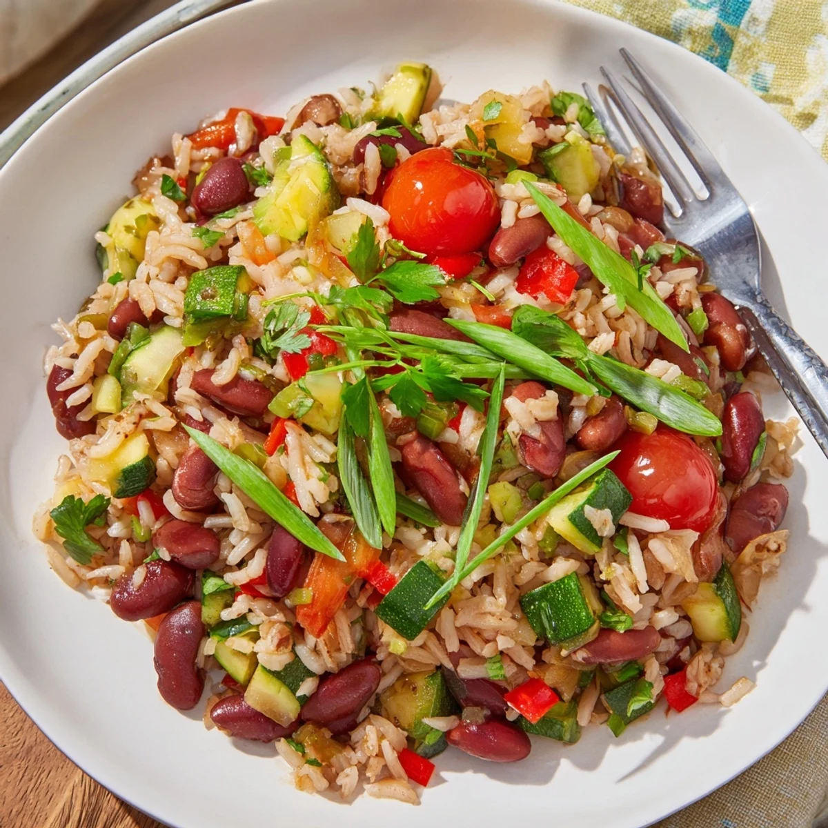 The hearty Creole-inspired stew is served in a rustic bowl, garnished with fresh parsley and lemon wedges.  