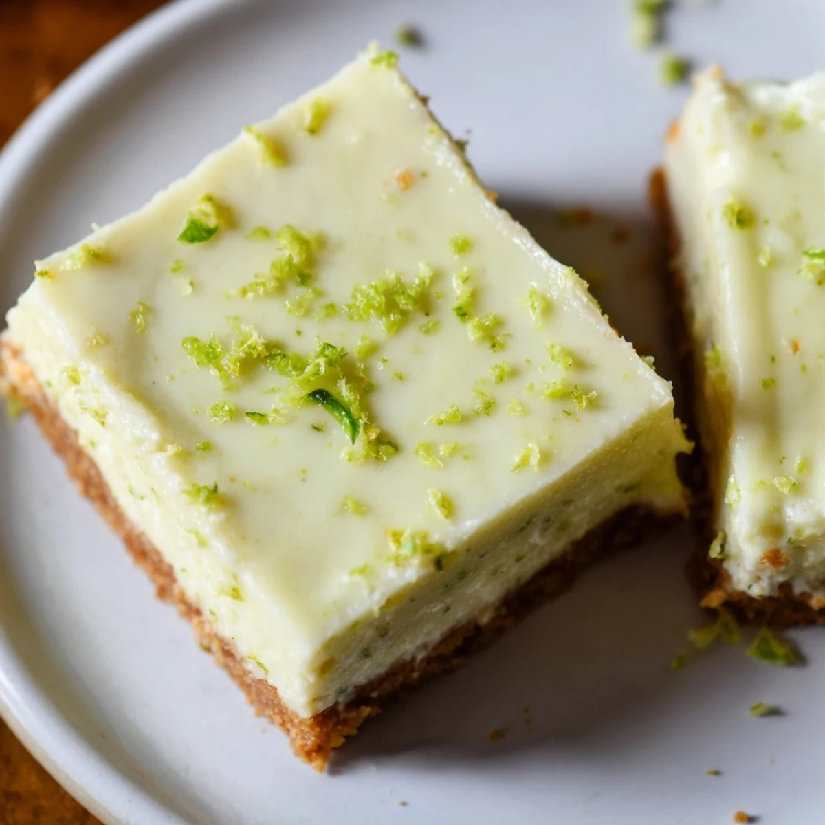 Freshly baked Lime Bars with Graham Cracker Crust on a cooling rack, featuring a bright yellow filling and crumbly base.