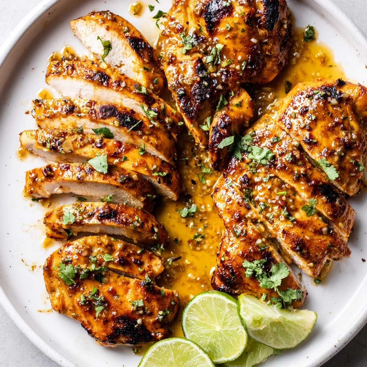 A close-up of golden-brown Spicy Honey Lime Chicken, glistening with marinade, ready to be enjoyed for dinner.