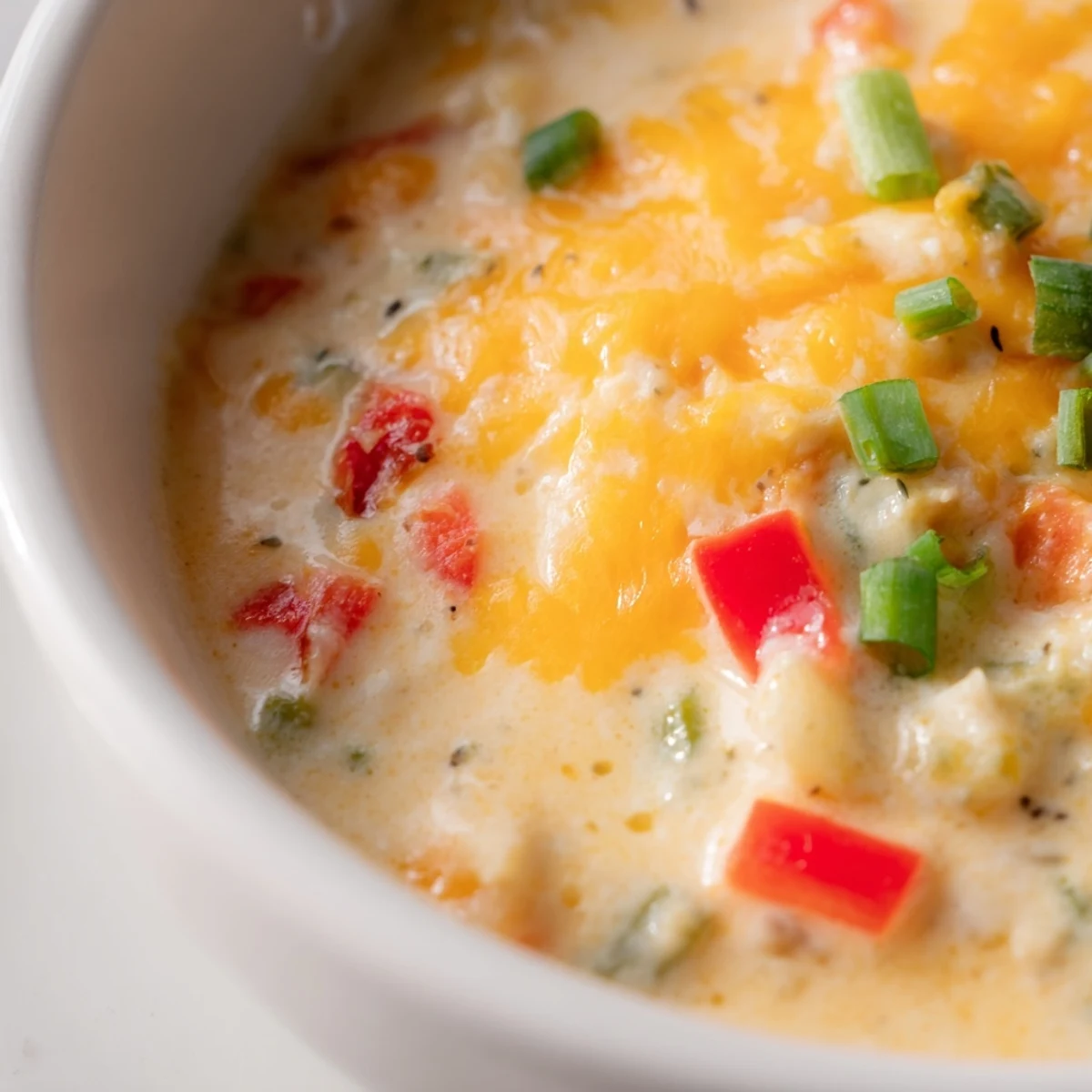 A vibrant bowl of Spicy Jalapeño Popper Soup With Grilled Cheese Dippers garnished with green onions and crumbled bacon.