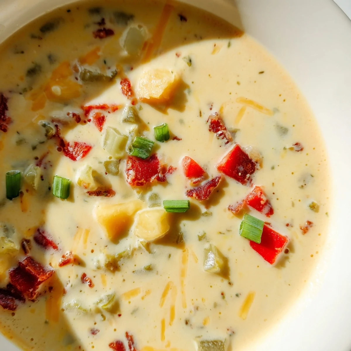 Hearty comfort food: Spicy Jalapeño Popper Soup With Grilled Cheese Dippers served in a rustic stoneware bowl.