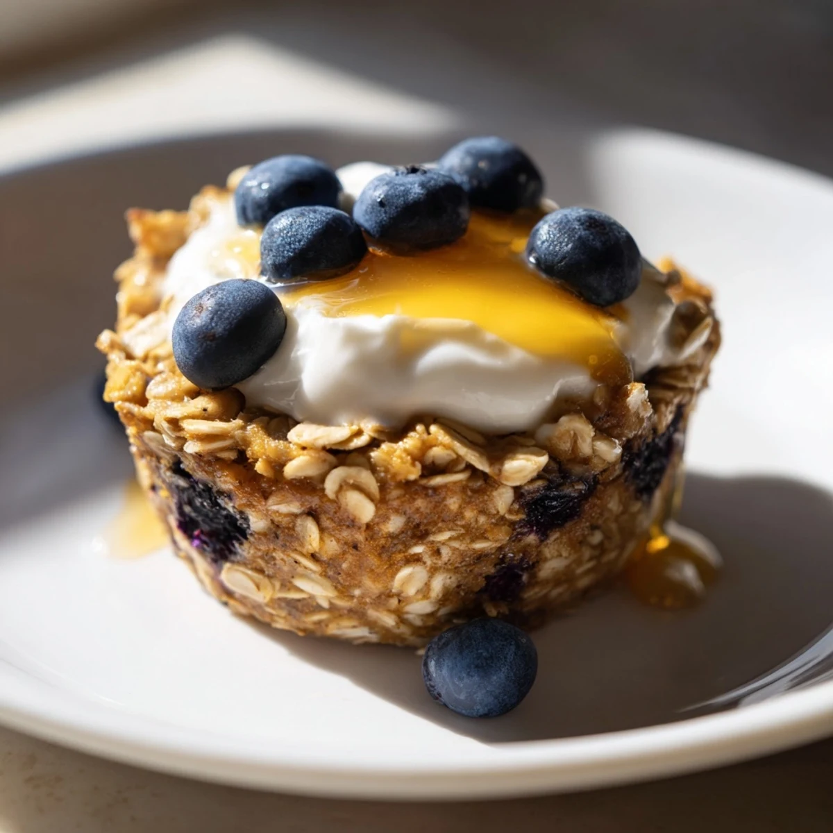 Homemade baked oatmeal cups with Greek yogurt, perfect for a grab-and-go morning snack.