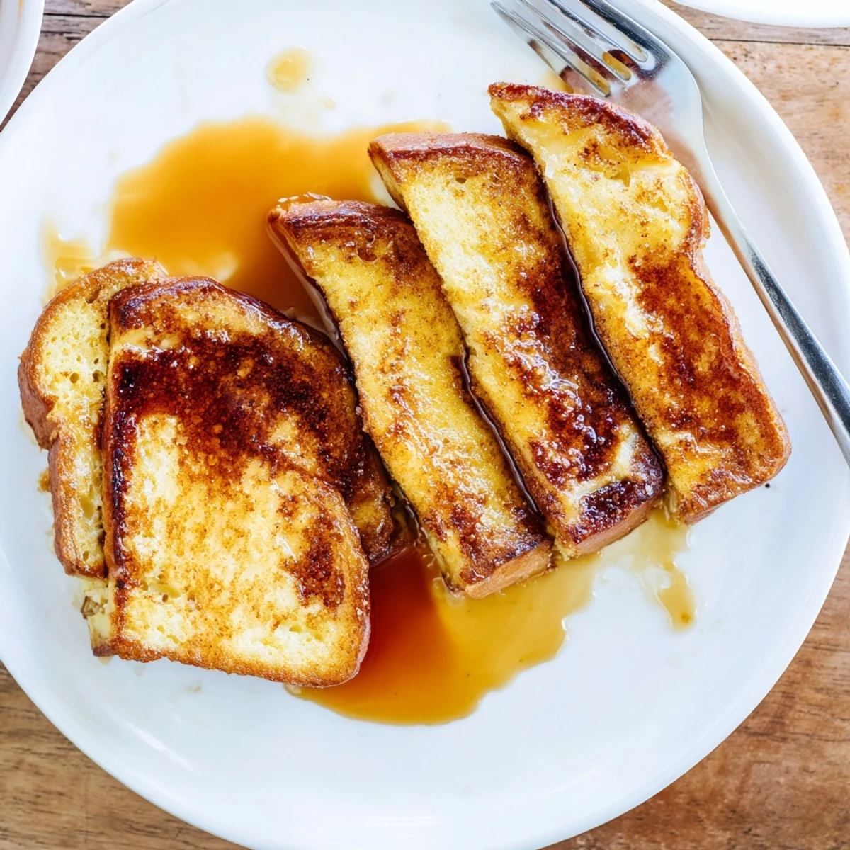 Decadent Crème Brûlée French Toast brunch dish features layers of rich custard and buttery caramel sauce.