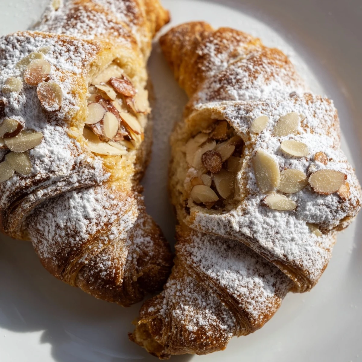 Freshly baked Almond Croissant Cookies arranged on a rustic plate with coffee for serving.