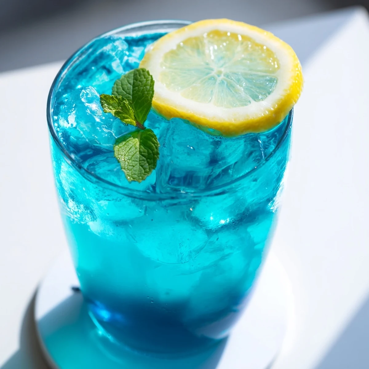 Blue Spirulina Lemonade in a mason jar garnished with lemon slices and vibrant blue hue, ready to sip.