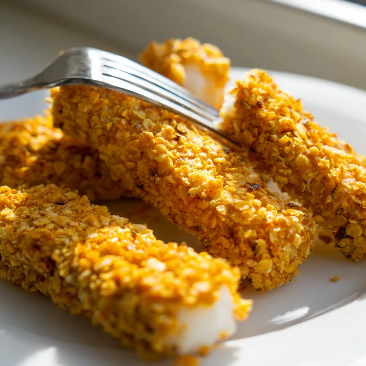  crunchy baked fish strips coated in crushed corn chips served with fresh lemon wedges
