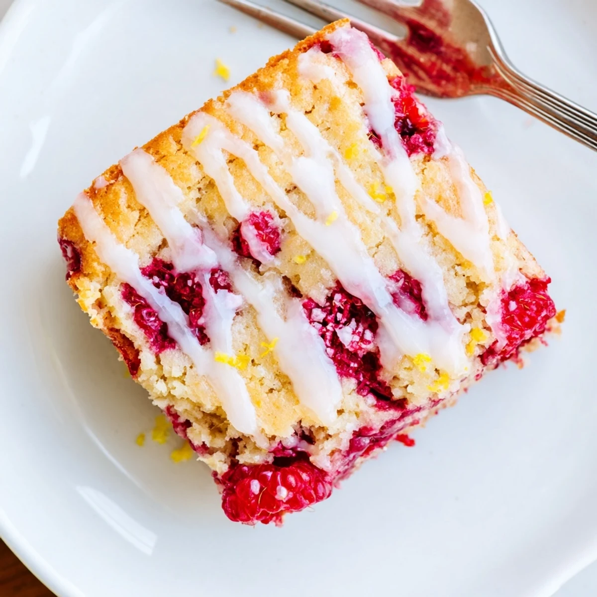 Chewy lemon blondies studded with fresh raspberries and topped with sweet lemon icing