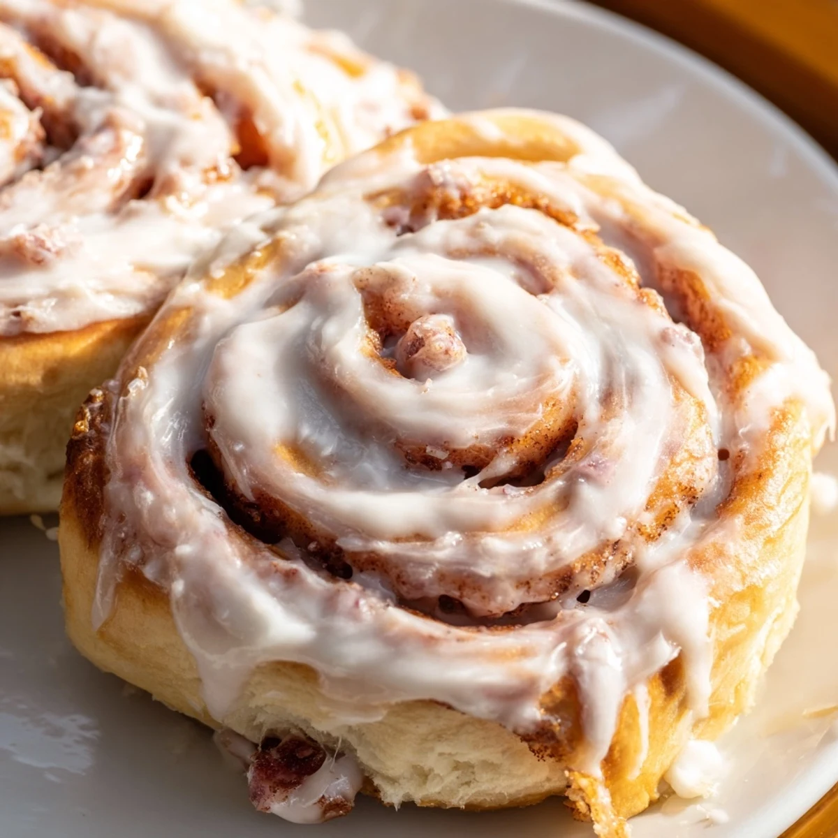 Fresh strawberry cinnamon rolls with swirls of red fruit and sweet cream cheese frosting