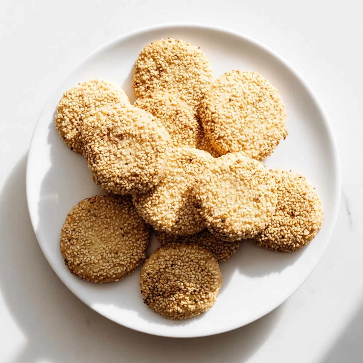 Golden brown easy chewy sesame honey cookies with toasted seeds and soft centers