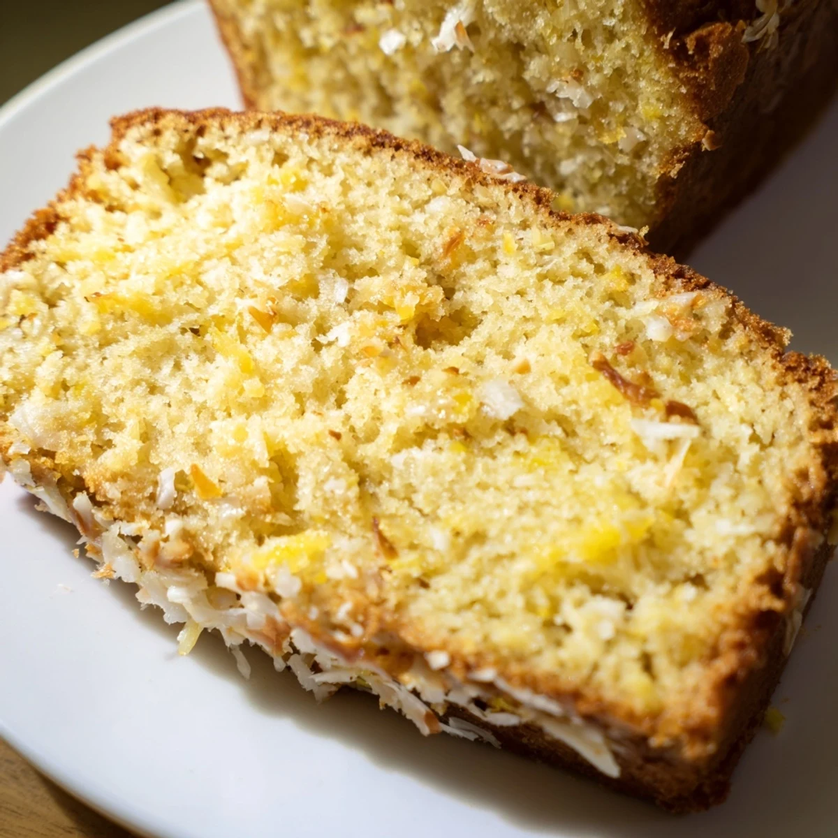Freshly baked cozy pineapple coconut bread cooling on wire rack with golden crust