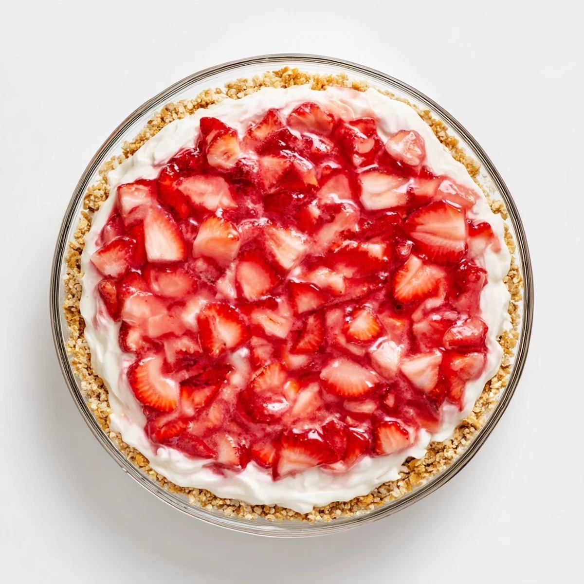 Sweet and salty strawberry crackle dessert salad showing pretzel crust beneath fruity layers