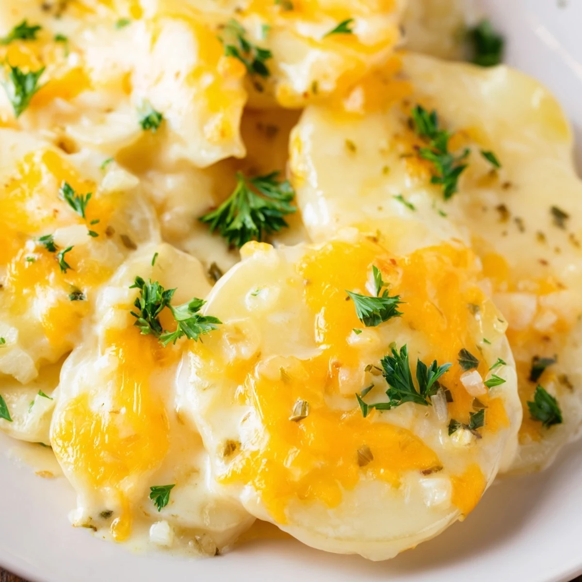 Tender potato slices layered with rich cheese sauce in this easy Crockpot Scalloped Potatoes recipe