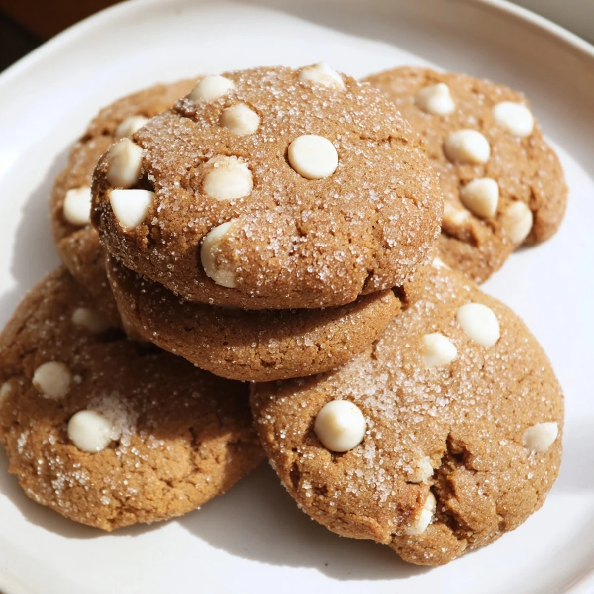 Soft bakery-style gingerbread white chocolate cookies with spiced dough and melted white chocolate chips