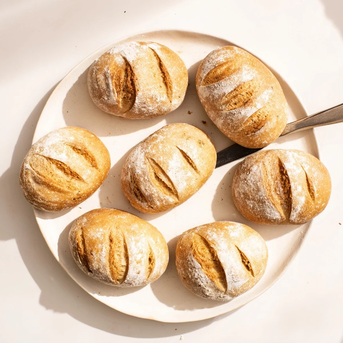 Hand-shaped crusty French bread rolls with crispy golden exteriors and soft tender interiors