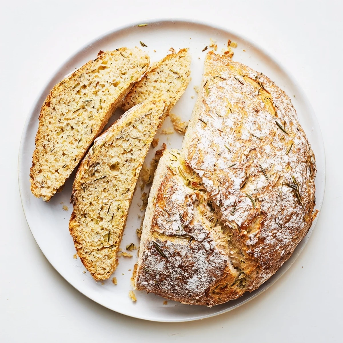 Golden crust Dutch oven garlic rosemary bread freshly baked on cooling rack