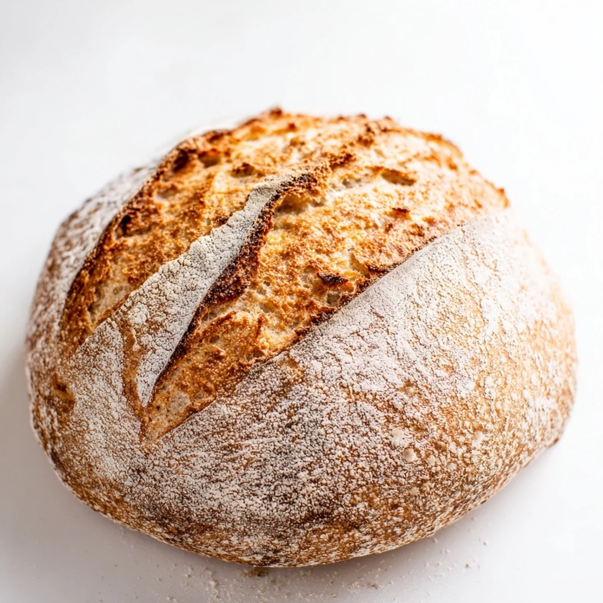 Rustic sourdough bread cooling on wire rack with deep scoring pattern visible