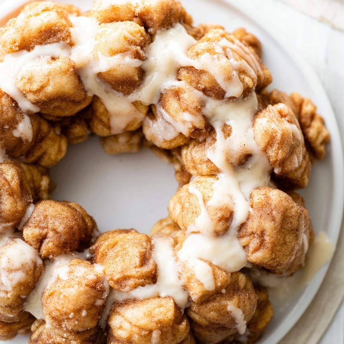 Pull apart pieces of sugar-free monkey bread baked in a bundt pan with caramelized cinnamon swirls