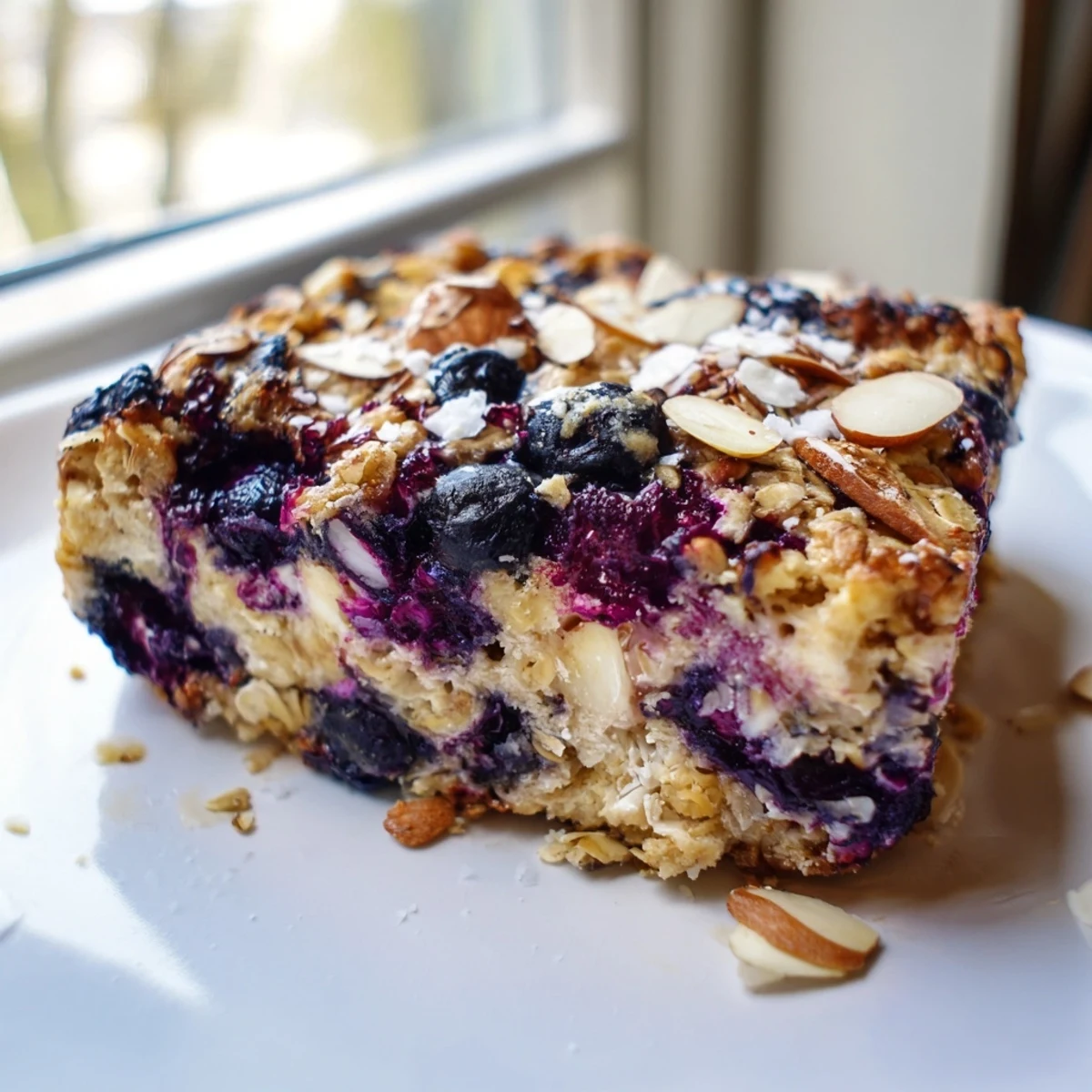 Golden blueberry cottage cheese breakfast bake with bubbling fruit and oat crumble topping