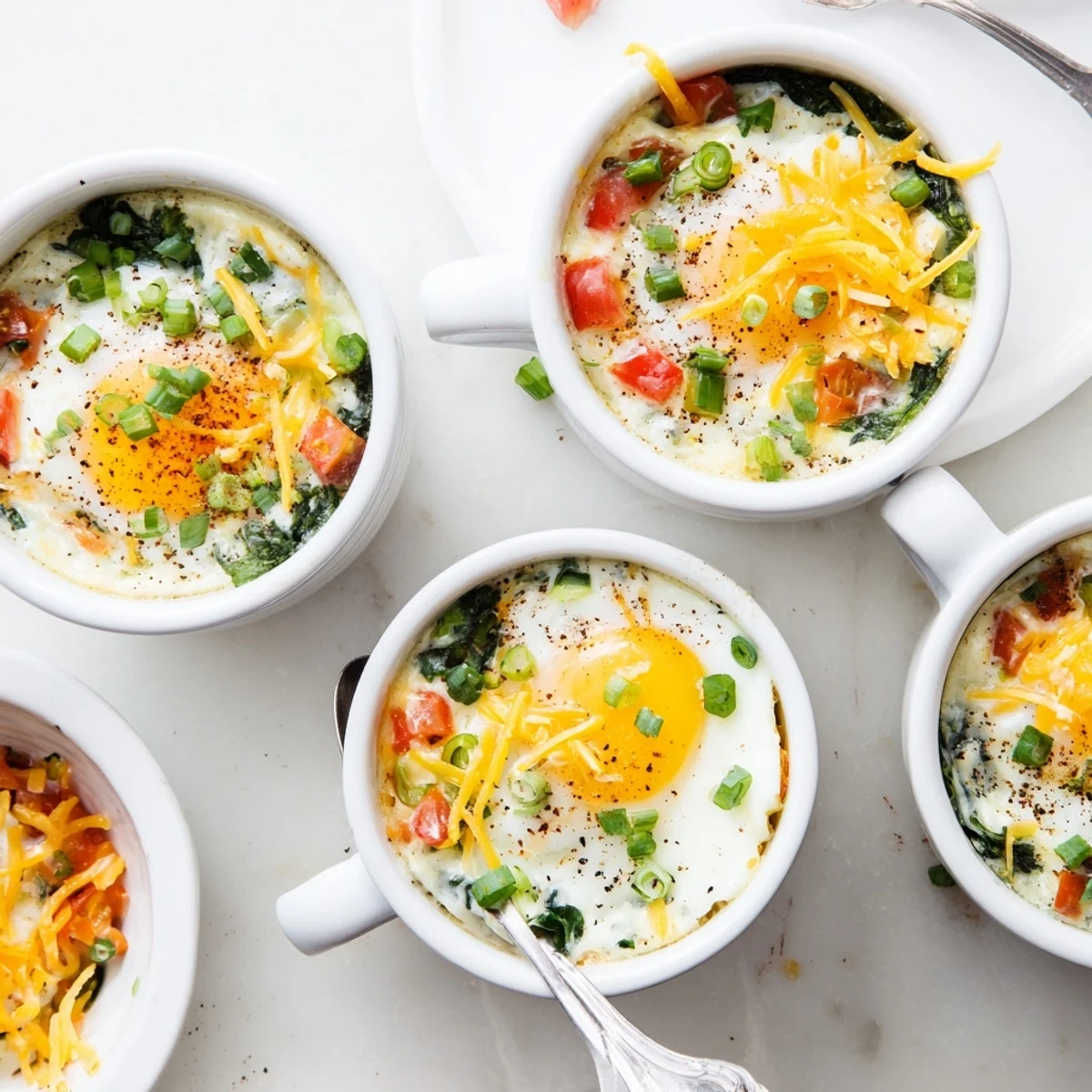 Protein-rich baked cottage cheese eggs served hot with paprika and shredded cheddar
