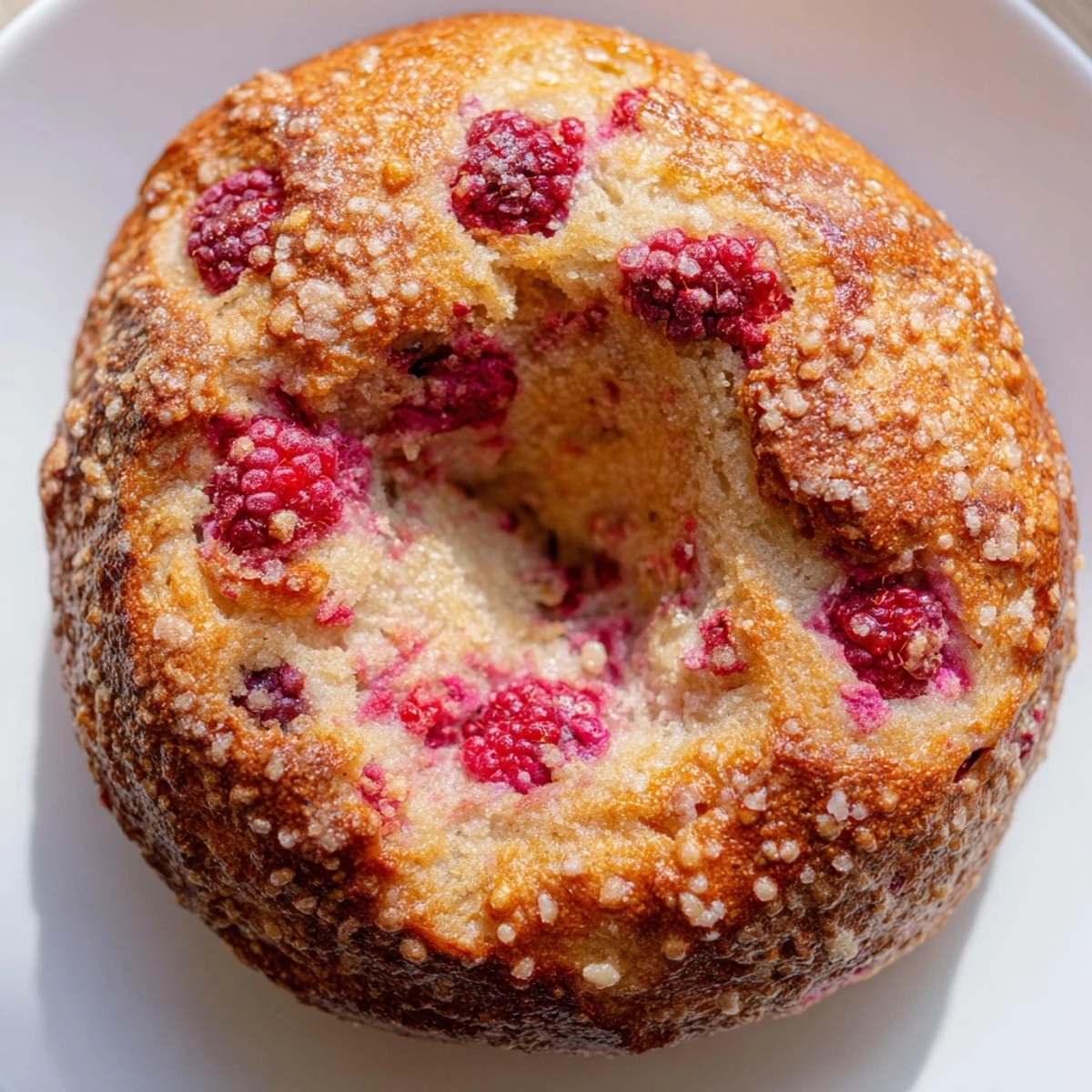 Fresh homemade raspberry sourdough bagels topped with sparkling demerara sugar on a wooden board
