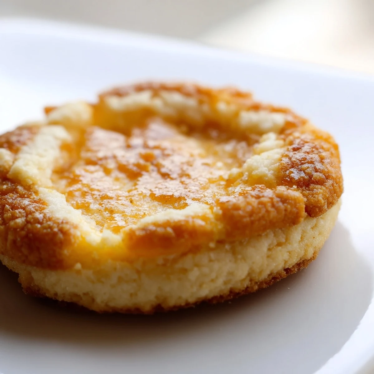Crispy bruleed sugar topping on soft baked creme brulee cookies with cheesecake filling