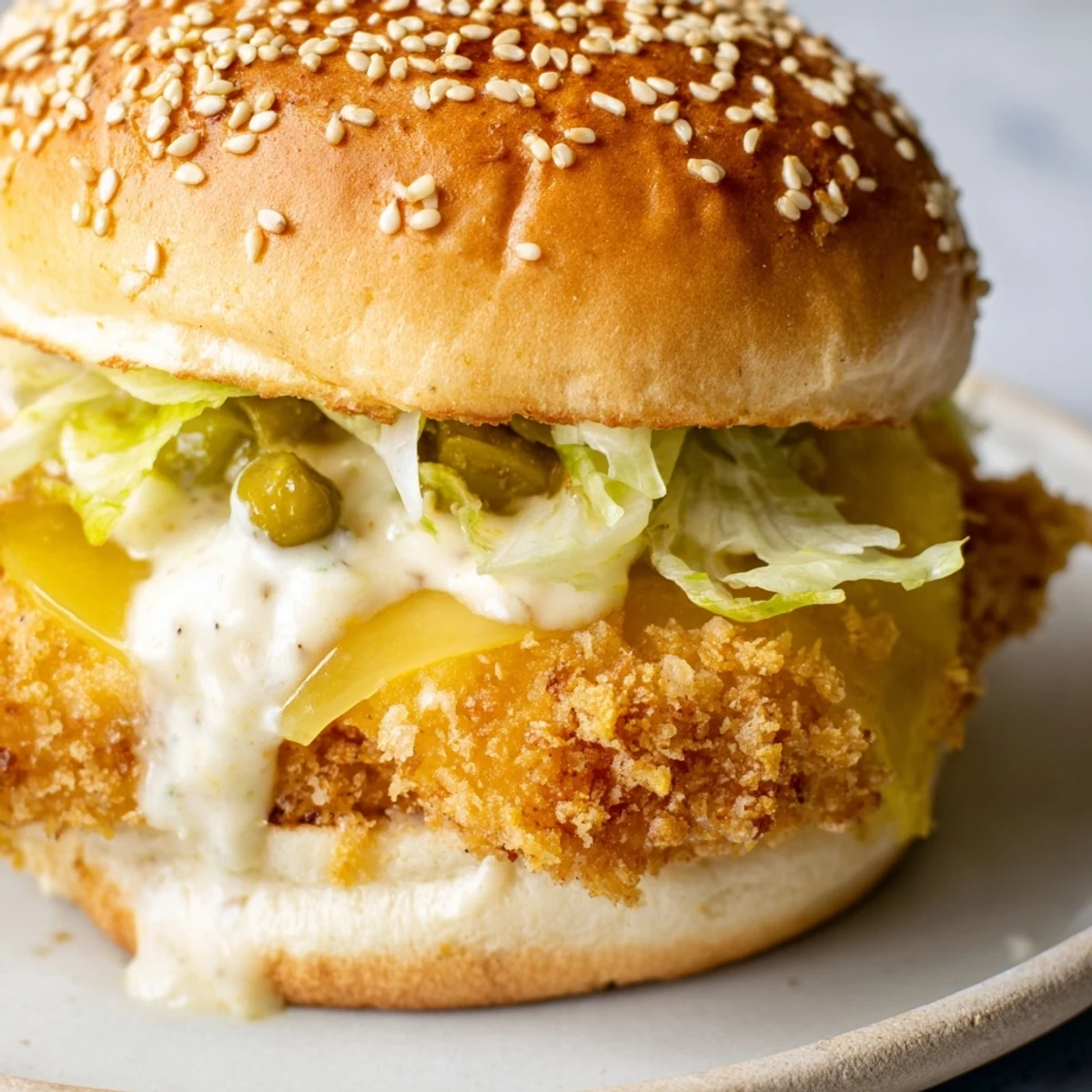 Crispy golden Filet O Fish Sliders with melted cheese and creamy tartar sauce on toasted buns