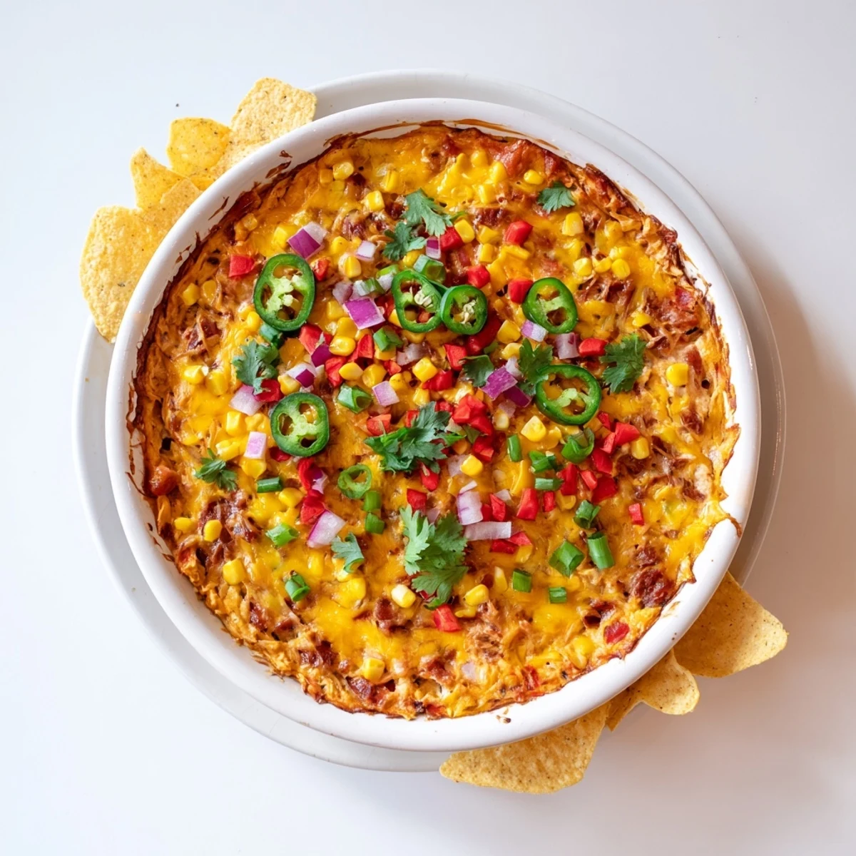 Golden baked spicy roasted jalapeno cowboy cream cheese dip topped with fresh cilantro garnish