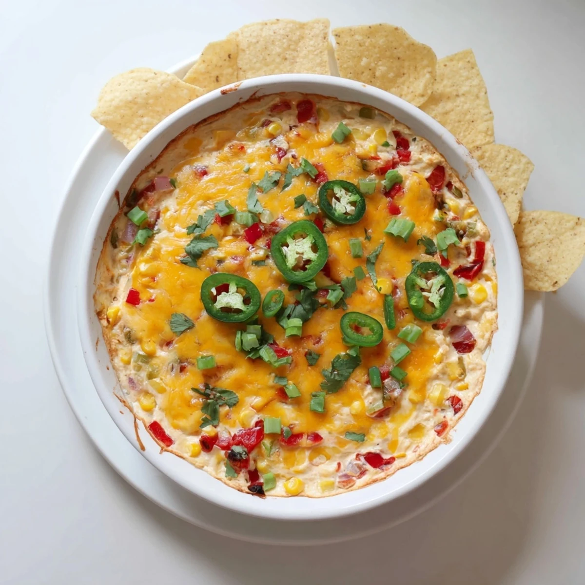 Creamy spicy roasted jalapeno cowboy cream cheese dip served bubbling hot with tortilla chips