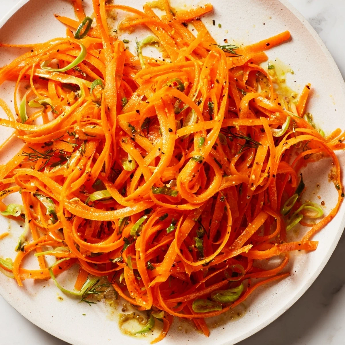 Marinated Lemon Dill Carrot Salad glistening with bright citrus dressing in a serving bowl