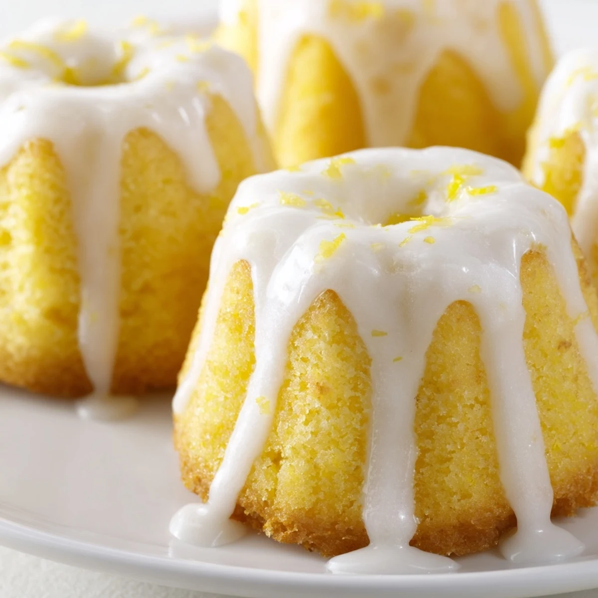 Moist mini lemon cakes topped with sweet citrus icing ready for serving