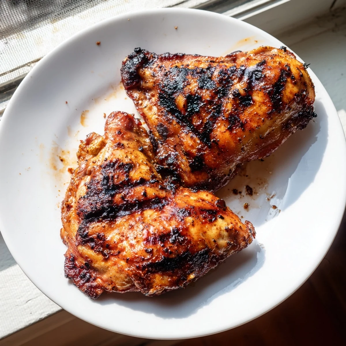 Juicy bone-in chicken thighs coated in killer chicken thigh marinade with caramelized herb coating