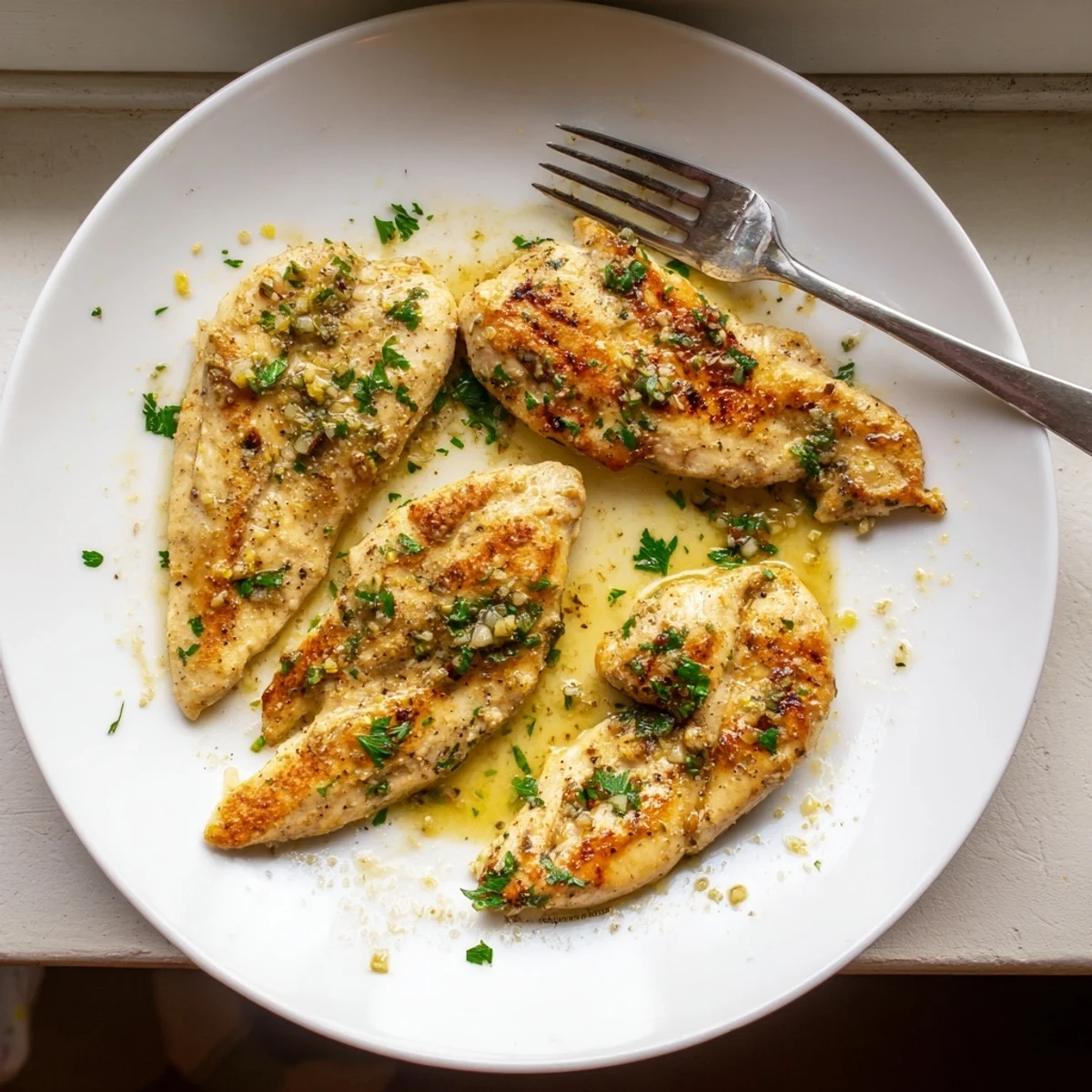 Juicy lemon garlic butter chicken nestled over rice with bright lemon sauce