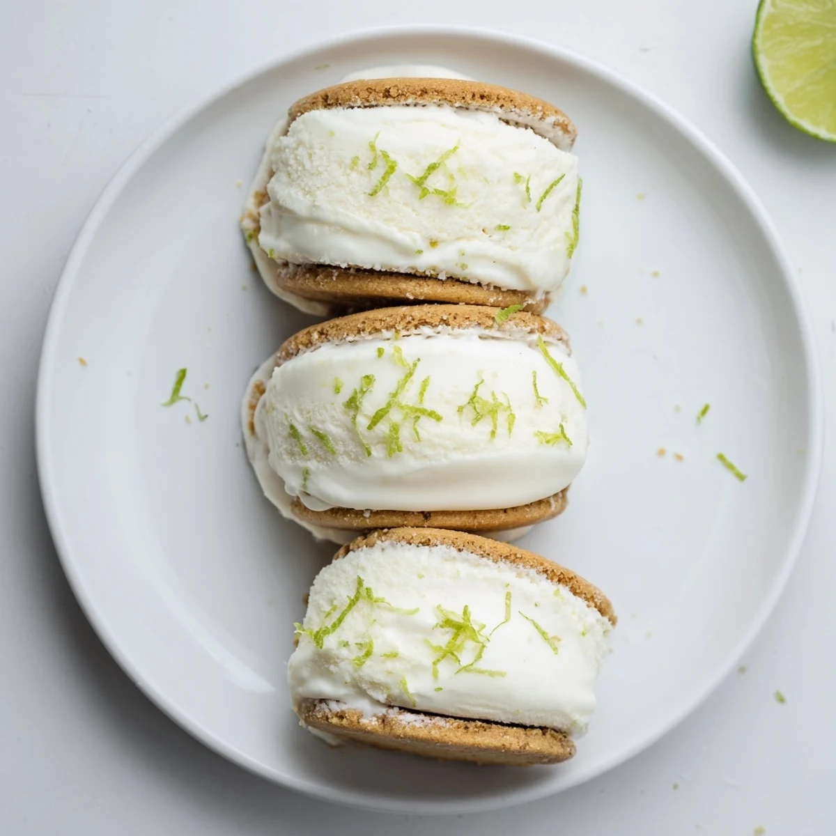 Homemade Key Lime Pie Ice Cream Sandwiches rolled in crushed graham for texture