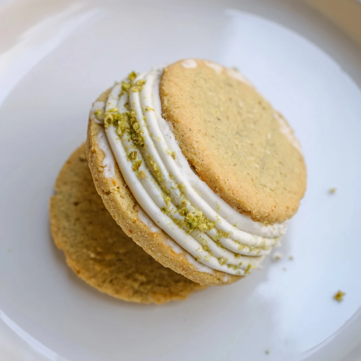 Warm Pistachio Cream Cookies Recipe: buttery sandwich cookies with green pistachio filling