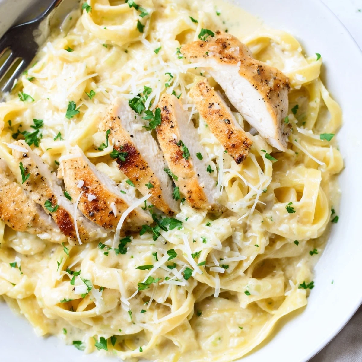 Creamy Garlic Chicken Pasta tossed with fettuccine, glossy sauce, ready for weeknights.