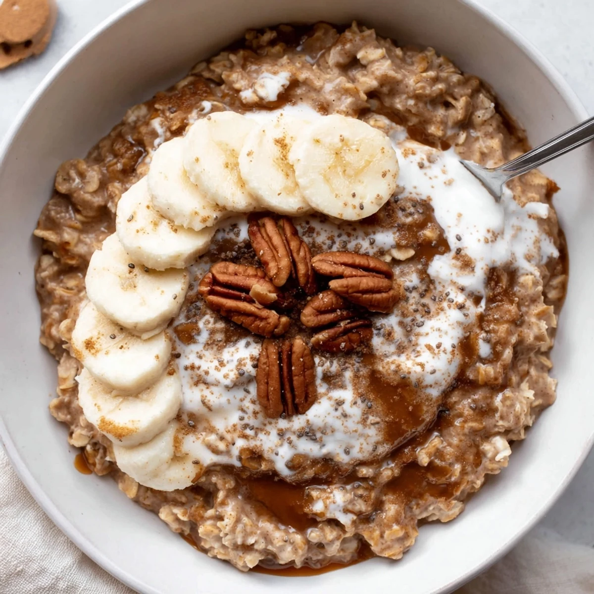 Creamy Brown Sugar Coffee Overnight Oats chilling in a mason jar, morning-ready.