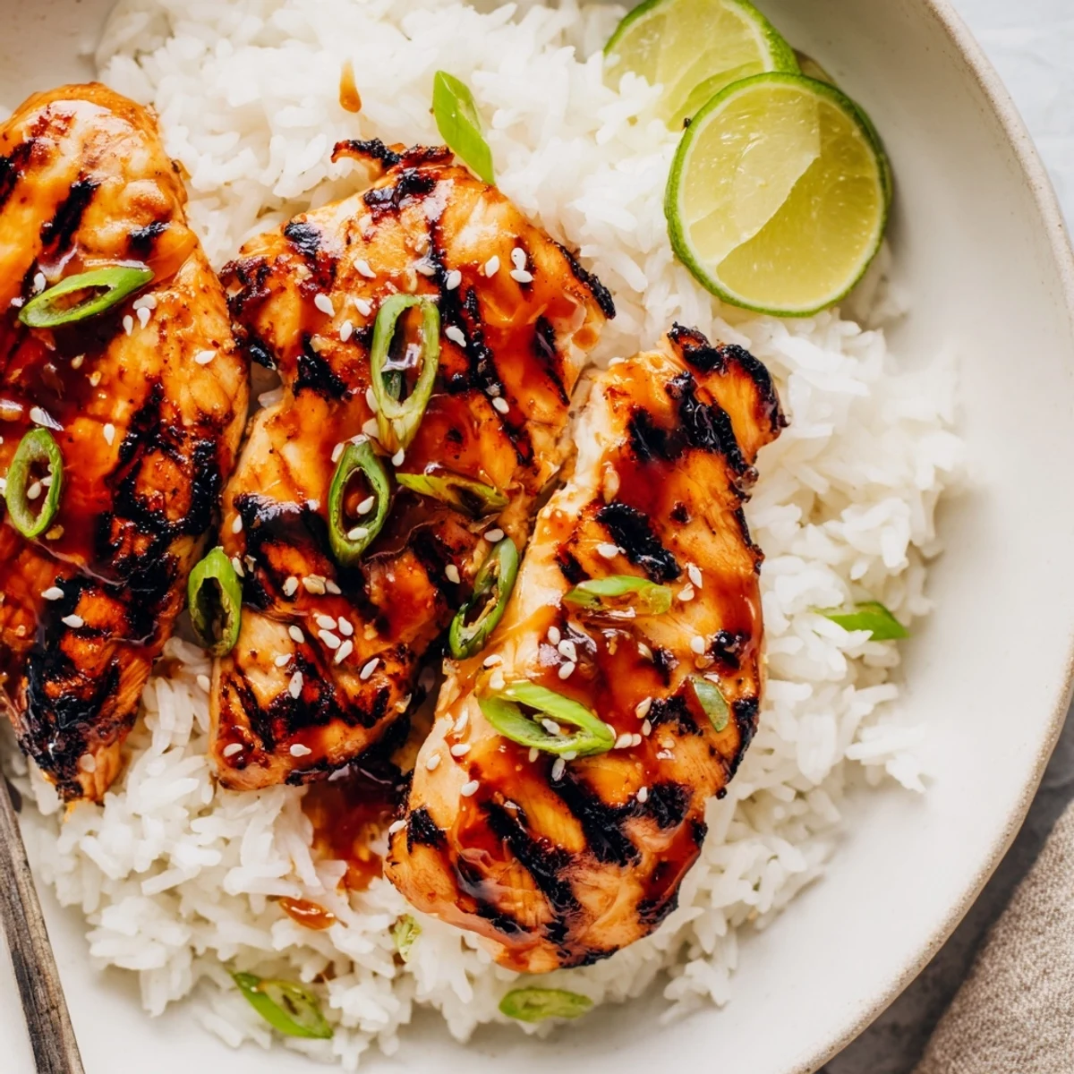 Skillet-glazed Spicy Maple Chicken And Coconut Rice, savory-sweet sauce soaking into fluffy rice