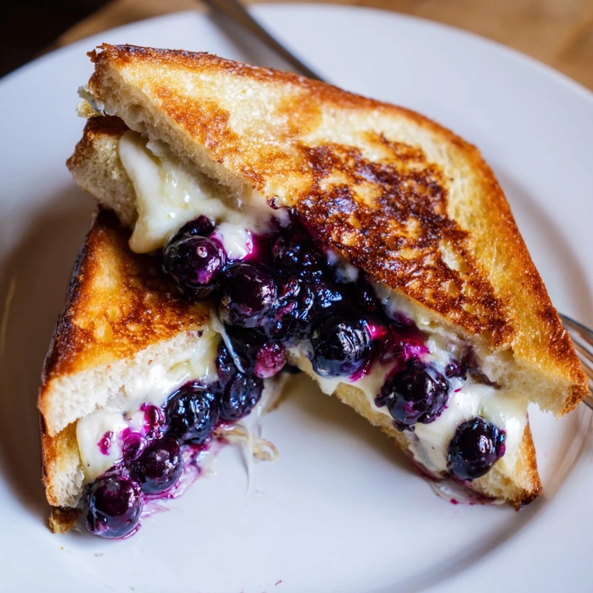 Juicy Blueberry Grilled Cheese with golden crust, melted cheese and bursting berries